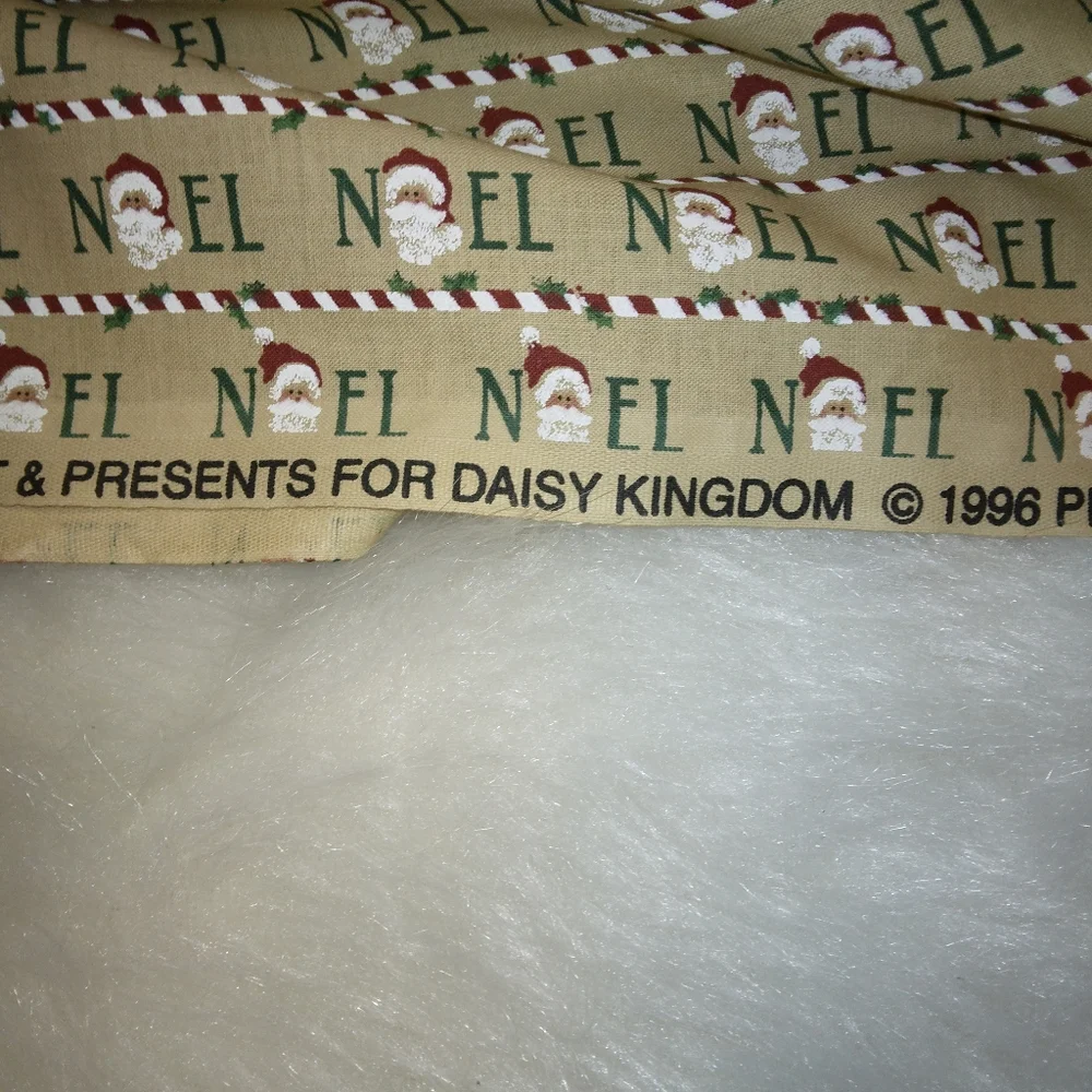 FABRIC Noel all over Stripes of words with Santa heads, Christmas fabric
